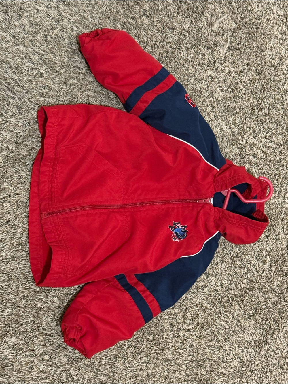 Red and Navy Kids' Hooded Windbreaker Jacket